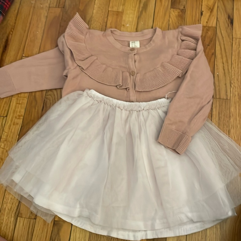 Dusty Rose ruffled knit sweater and tulle skirt set